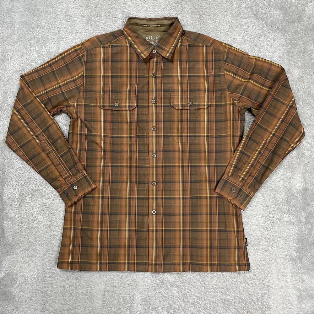 Kuhl Shirt Mens Medium Brown Plaid Long Sleeve Button Up Casual Tech Outdoor